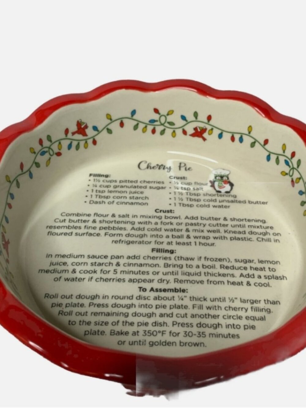 TEMPTATIONS by TARA Christmas 12oz CHERRY PIE Recipe Baking Dish